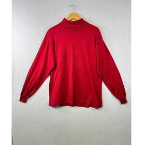 Cross Creek Red 100% Cotton Lisle Long Sleeve Turtleneck Sweater XL Made in USA
